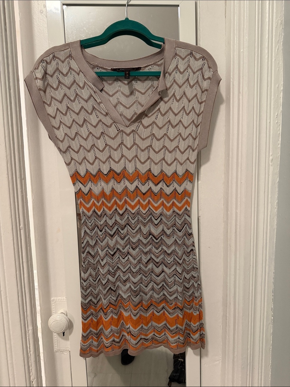 BCBGMaxAzria Taupe Mini Dress with Orange Chevron Stripes